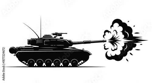 A black silhouette of a tank firing a cannon displaying power and military strength silhouette