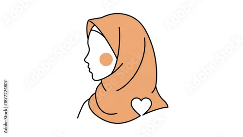 Woman in hijab with heart detail minimalist vector illustration representing love and modesty ideal for cultural or fashion concepts
