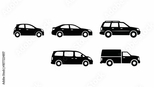 Collection of Silhouetted Vehicles on White Background.