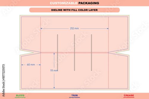 Custom dimensions half folded three slot block inserts dieline for packaging design using detailed box layout and printing structure guided by die line for secure product packs