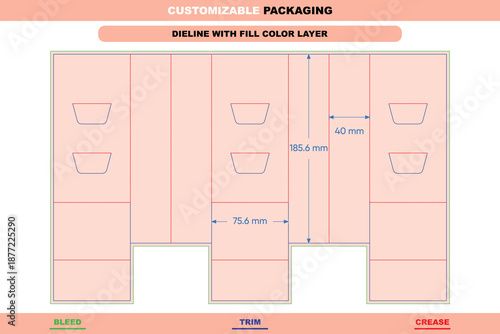 Custom dimensions pastry box divider inserts dieline for bakery packaging design with structured box layout and printing accuracy supported by die line for safe product packs