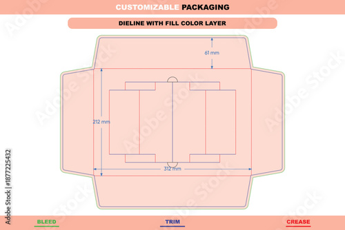 Custom dimensions rectangular base divider inserts dieline for packaging box design with stable structure and printing layout guided by die line for secure product packs