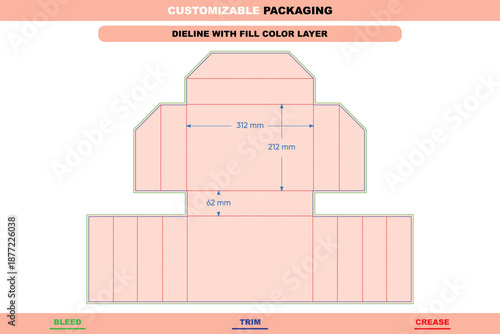 Custom dimensions tuck end folding divider inserts dieline for packaging box design with sturdy structure and printing layout guided by die line for secure product packs