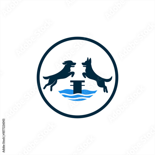 Dogs Drinking Water from Fountain Silhouette.