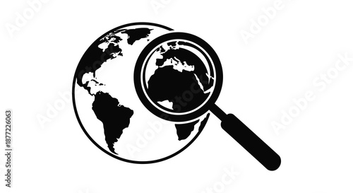 A striking depiction of earth with a magnifying glass rendered as a bold silhouette