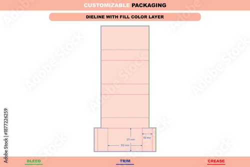 Folding wallet insert dieline for packaging box design with buffer protection and detailed printing layout guided by die line for slim product packs