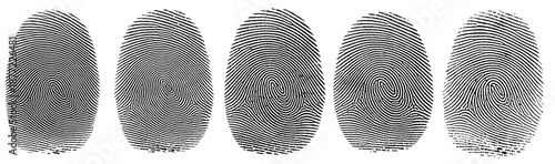 photograph of five unique human fingerprints, highlighting biometric identification technology and forensic science for security.