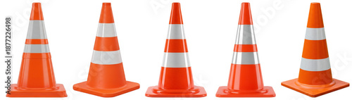 a photograph of bright orange traffic cones with reflective white stripes, used for road safety, construction zones, and directing traffic flow effectively.