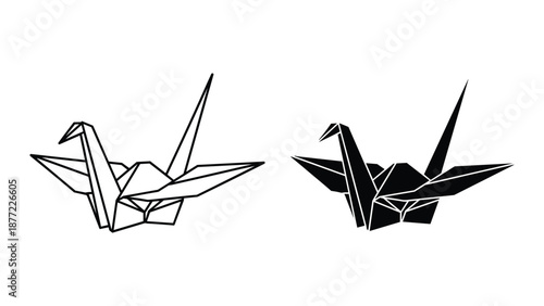 Origami Crane Illustrations in Black and White