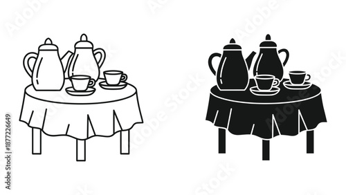 Tea Time Table Setting Vector Illustrations