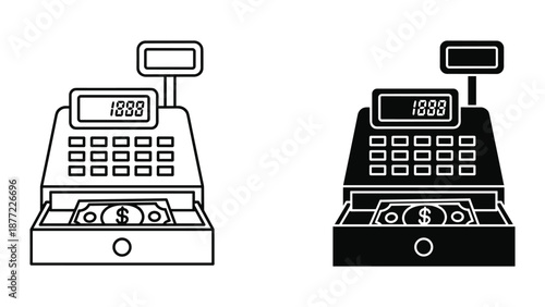 Cash Register Vector Illustrations - Line Art and Solid Designs