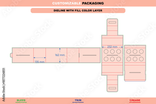 Six bottle carrier box with handle inserts featuring strong dieline layout and precise die line design ideal for vector printing and professional product pack packaging