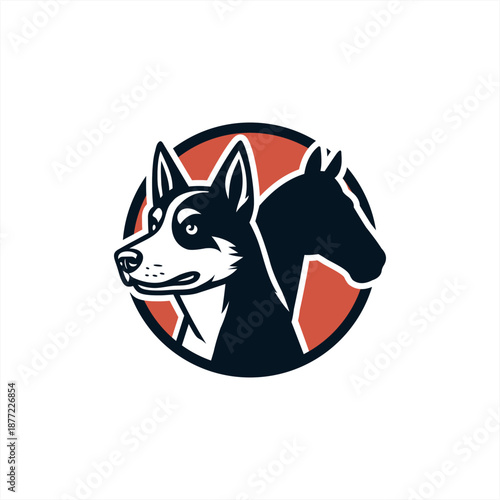 Husky Dog and Horse Silhouette Logo.