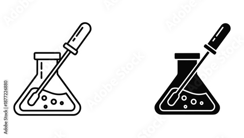 Laboratory Equipment Icon Set - Erlenmeyer Flask and Pipette Vector Illustrations