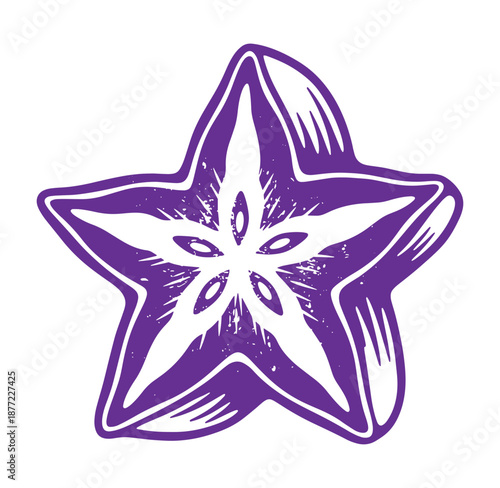 Purple starfish illustration with white details on white background