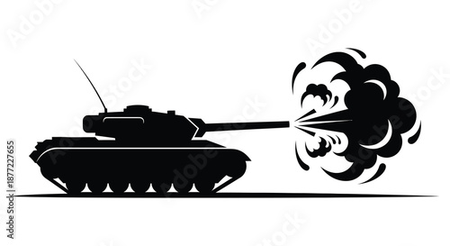 A powerful tank firing its cannon with a large explosion depicted as a striking silhouette