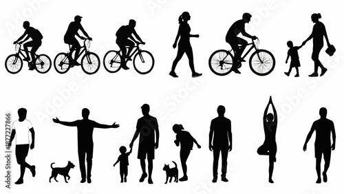 Collection of Silhouettes of People and Animals Engaged in Various Activities.