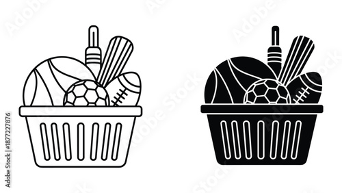 Sports Equipment Basket Vector Illustration