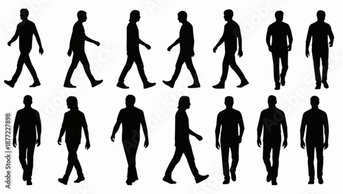 Collection of Silhouettes of People Walking in Different Poses.