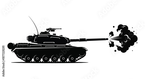 A striking black silhouette of a tank firing its cannon showcasing military power silhouette