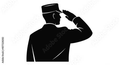 A respectful salute from a military officer rendered in a striking black and white silhouette
