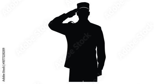 A stark black silhouette of a military officer saluting with respect and honor silhouette