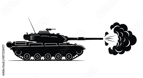 A black and white depiction of a tank firing its cannon a dramatic silhouette
