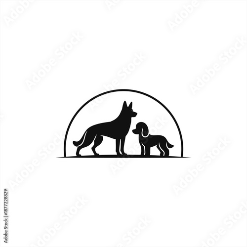 Silhouette of Two Dogs Standing Together.