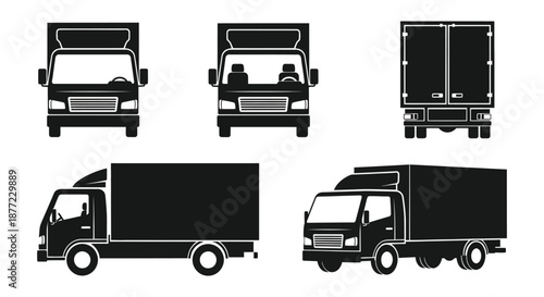 collection of truck views in black silhouette high quality professional detailed modern elegant