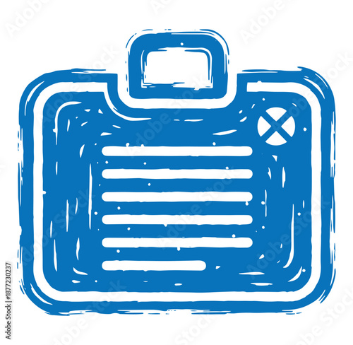 blue grunge style briefcase icon with handle and rejected document  office symbol