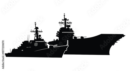 A striking black silhouette of a large naval warship at sea powerfully demonstrating maritime strength silhouette