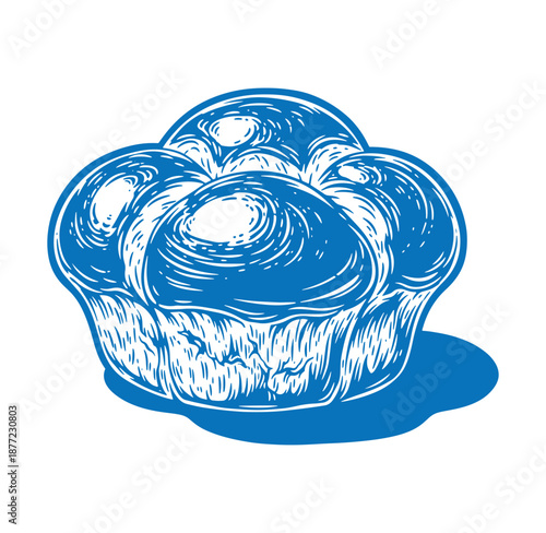 blue illustration of a muffin on white background