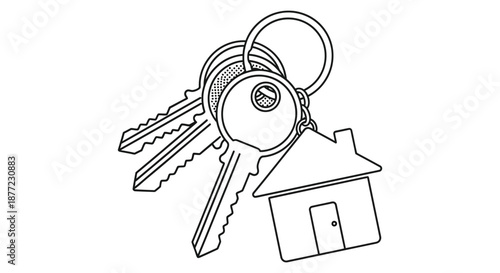 A detailed outline of keys with a house charm creating a simple image silhouette