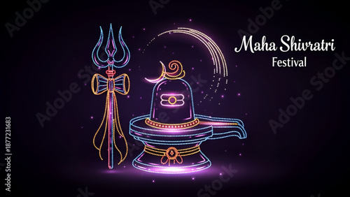 Maha Shivratri celebration with glowing shiva lingam trishul and divine light art showing spiritual devotion prayer culture worship honoring mahadev during hindu festival night