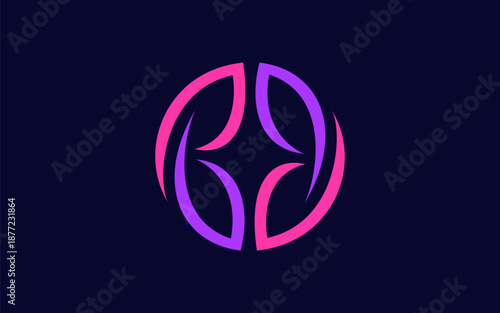 Letters BB abstract monogram logo arranged to form a circular petal shape. Simple organic design blends elegance and harmony, creating a modern symbol of balance, unity, and refined visual identity.