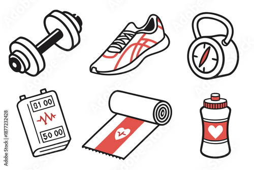 Fitness and Workout Equipment Icons Collection for Healthy Lifestyle.