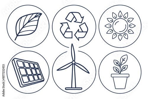 Environmental Sustainability and Renewable Energy Line Icons.