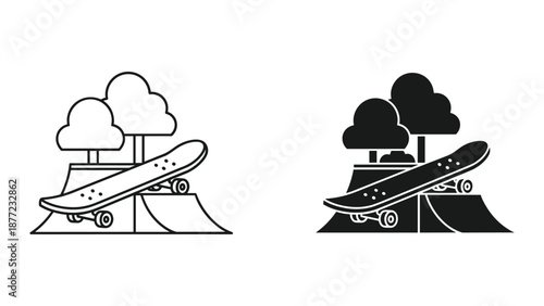 Skateboard Trick Illustration - Black and White Vector Art