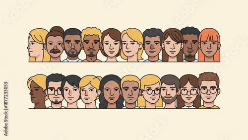 Diverse group of people portraits flat vector illustration representing community and unity ideal for social media and web design