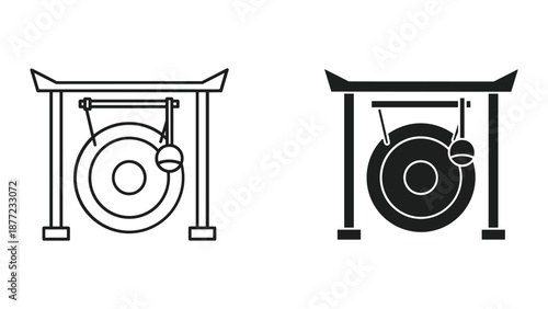 Vector Illustration of Chinese Gongs on Traditional Stands