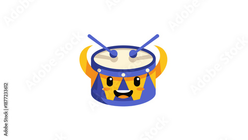 Happy Drum Character with Drumsticks, Fun Musical Instrument Mascot