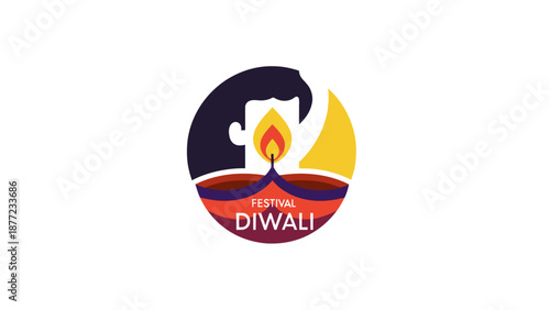 Diwali Festival Oil Lamp Icon with Festive Elements