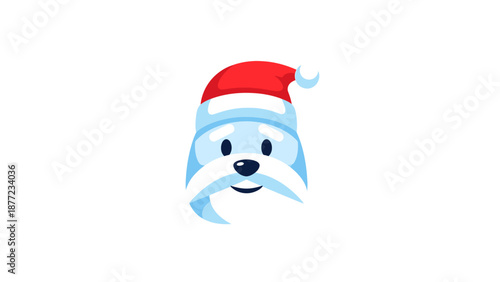 Cute Santa Claus Face with Blue Beard and Red Hat - Christmas Vector