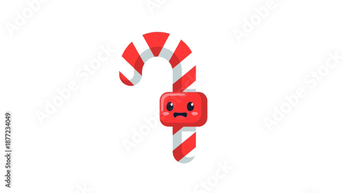 Cute Candy Cane Character with Sad Face - Christmas Vector Art