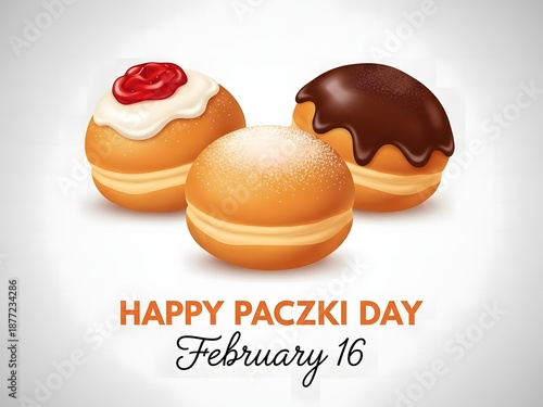 Happy Paczki Day February 16 with Traditional Polish Donuts Illustration
