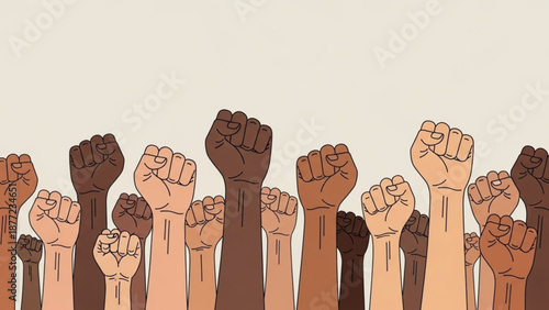 Diverse hands raised in unity symbolizing protest and solidarity a powerful vector illustration for social justice and activism concepts