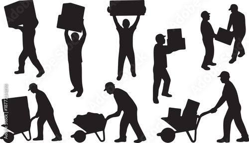 Manual Labor Worker Silhouettes Set Black Vector Collection, black and white silhouette, vector and illustration	