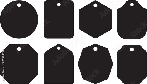 Blank Label Tag Silhouettes Set Black Vector Collection Sticker Badge Shapes Icons, black and white silhouette, vector and illustration	