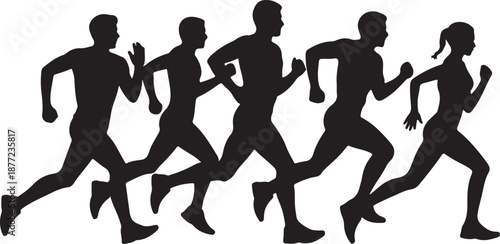 Running People Silhouettes Set Black Vector Collection Male Female Joggers, black and white silhouette, vector and illustration	