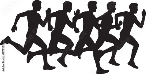 Running People Silhouettes Set Black Vector Collection Male Female Joggers, black and white silhouette, vector and illustration	